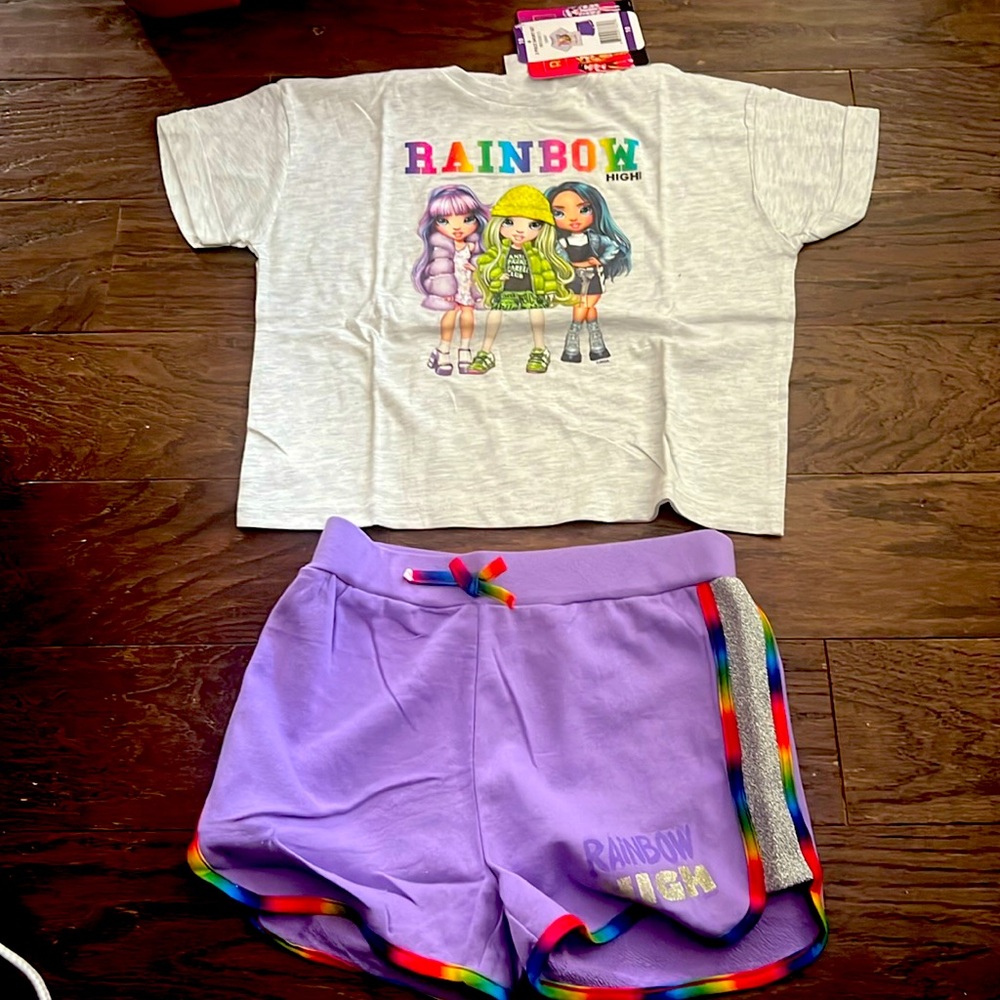 New $20 rainbow high size 10 girls shirt and shorts set